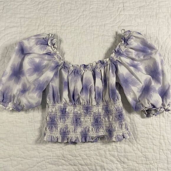 Levi’s Purple Floral Off the Shoulder Crop size Large - Picture 3 of 13